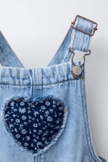 LONG DENIM DUNGAREES WITH HEART PATCH - Blue by Zara - Image 2