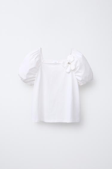 Zara Beyaz - KOMBİNE SATEN ÇİÇEKLİ TİŞÖRT - 0 görseli