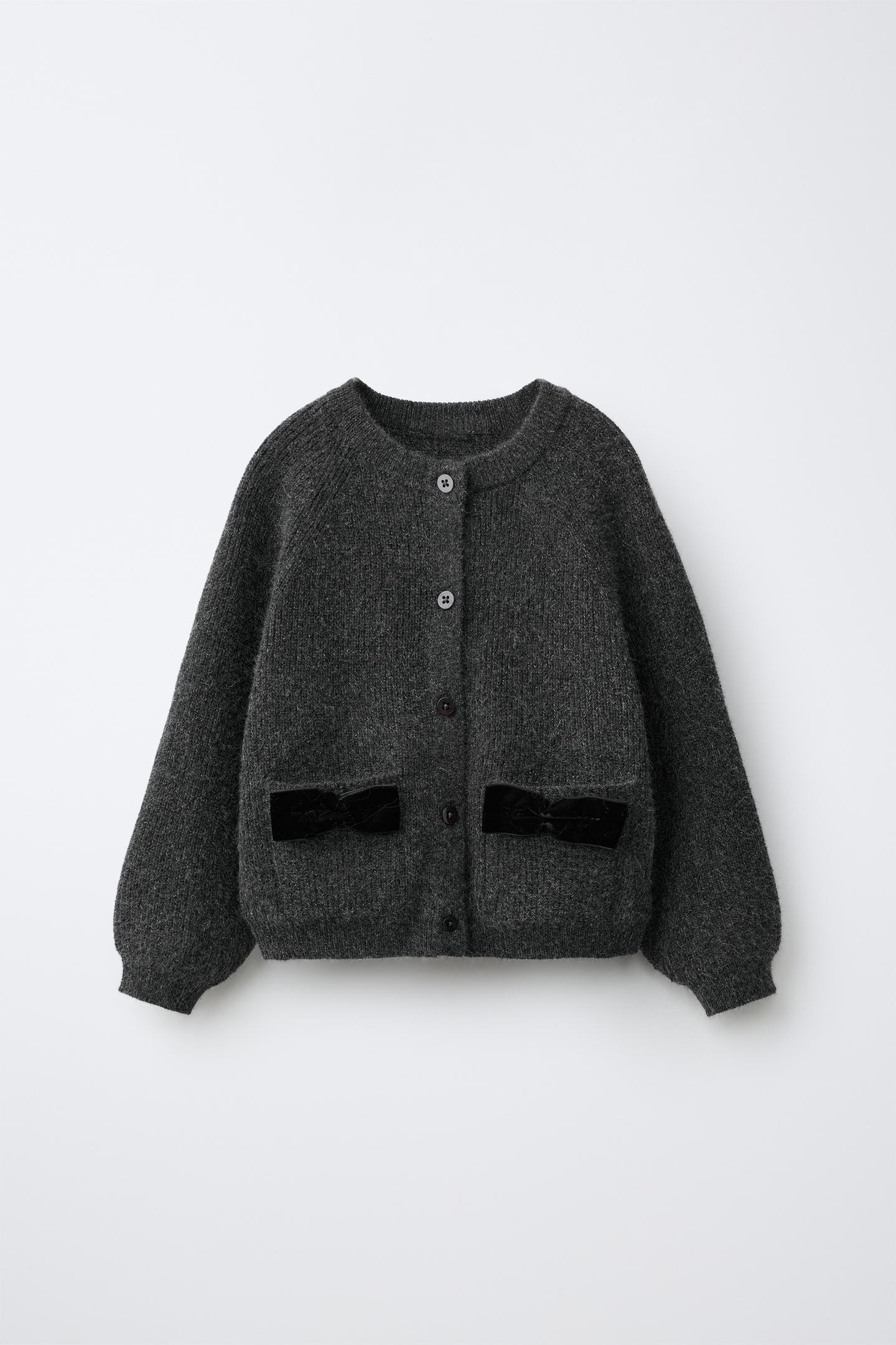Детские свитеры Zara Velvet Bows Cardingan, цвет: Серый меланжевый — фото 2