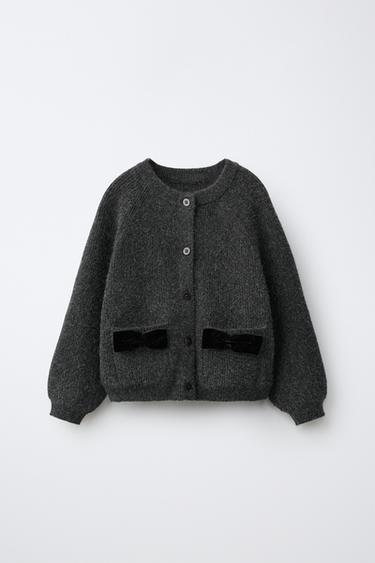 VELVET BOWS CARDINGAN — Gray marl 2