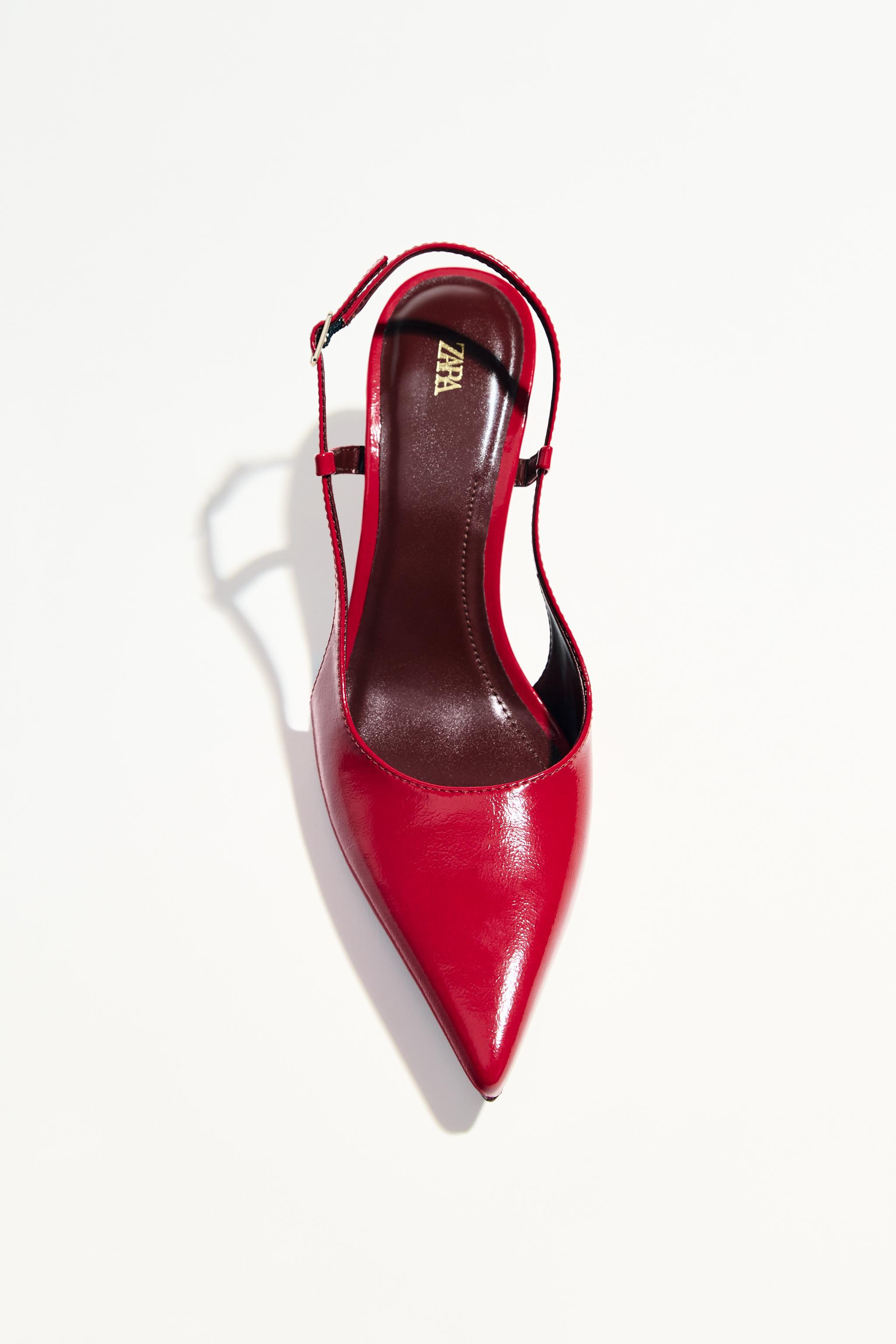 FAUX PATENT SLINGBACK HEELS Red ZARA India