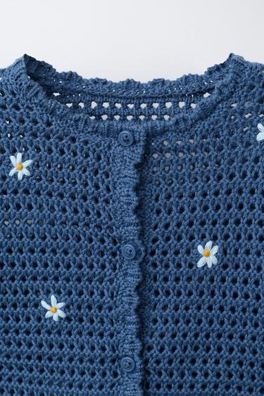 CUTWORK KNIT CARDIGAN WITH FLORAL EMBROIDERY - Blue by Zara - Image 2