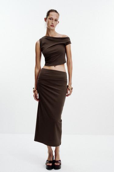 JUPE MI-LONGUE TEXTURÉE - Marron de Zara - Image 0
