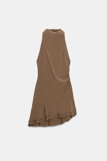 HALTER ASYMMETRIC SHORT DRESS - Brown by Zara