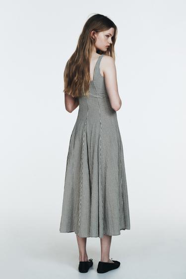 GINGHAM CHECK MIDI DRESS - White / Green by Zara - Image 4