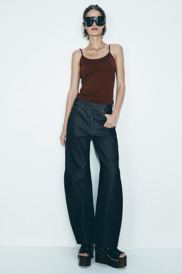 Zara POLYAMIDE SPAGHETTI STRAP CAMISOLE - Dark eggplant