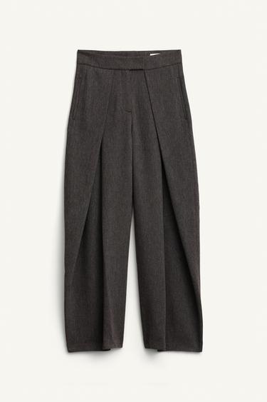 Zara LIMITED EDITION WOOL BLEND VOLUME PLEATED PANTS - Dark brown