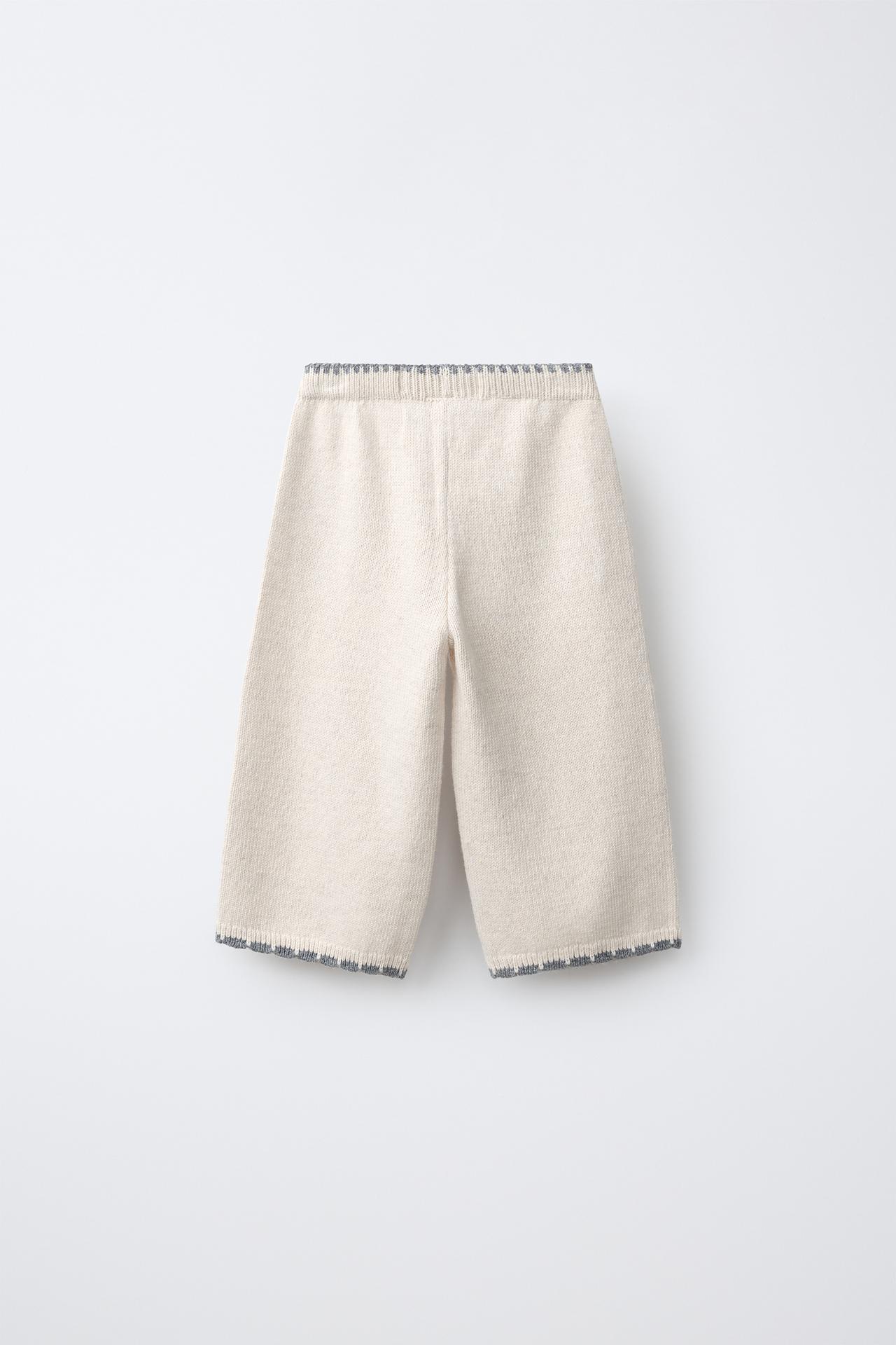 WOOL-BLEND EMBROIDERED FLORAL KNIT CULOTTES — Ecru / Marl