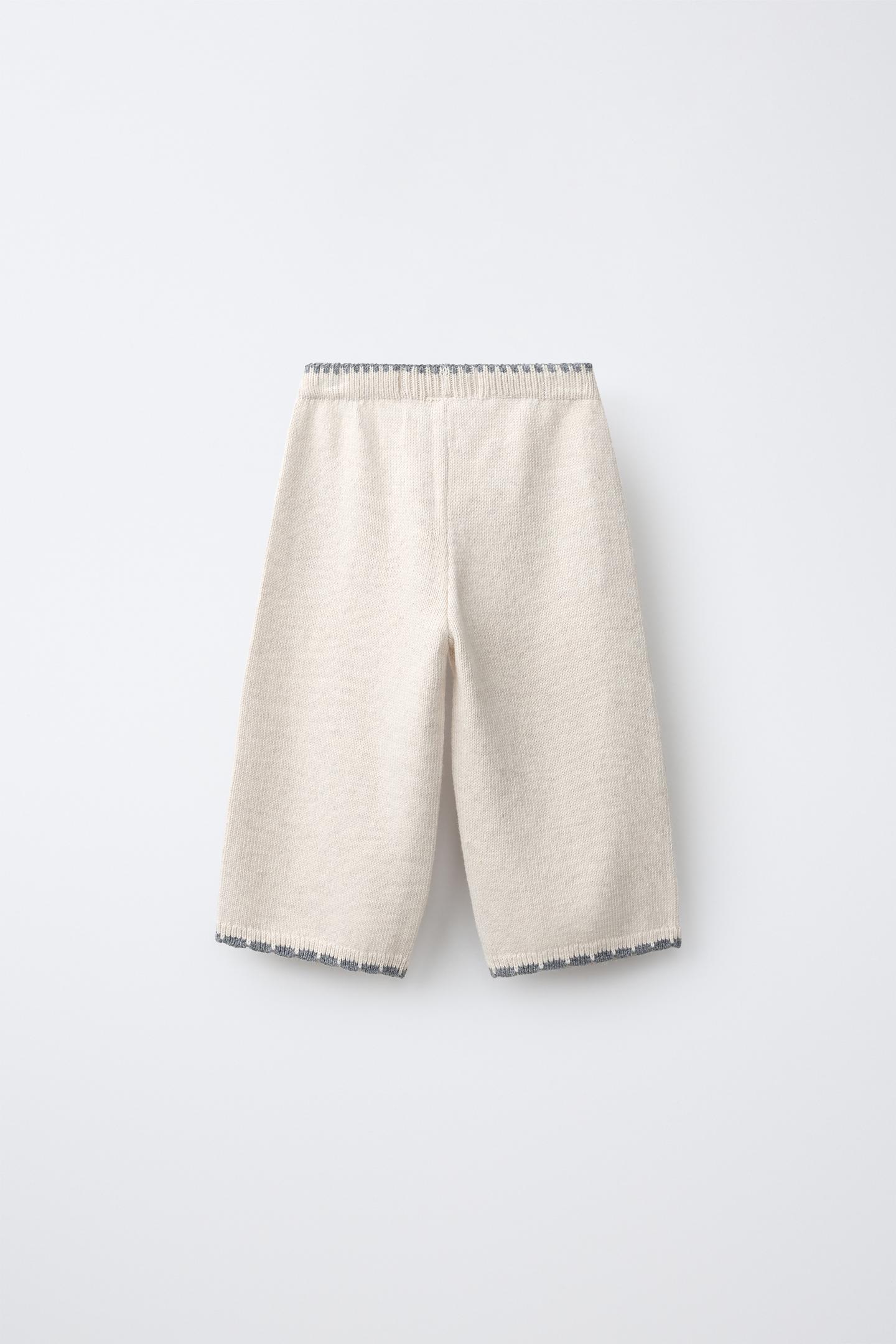 Детские брюки Zara Wool-Blend Embroidered Floral Knit Culottes, цвет: Экрю / Меланжевый — фото 2