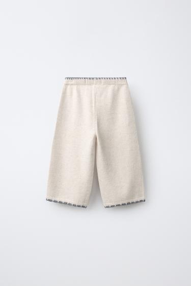 WOOL-BLEND EMBROIDERED FLORAL KNIT CULOTTES — Ecru / Marl 2