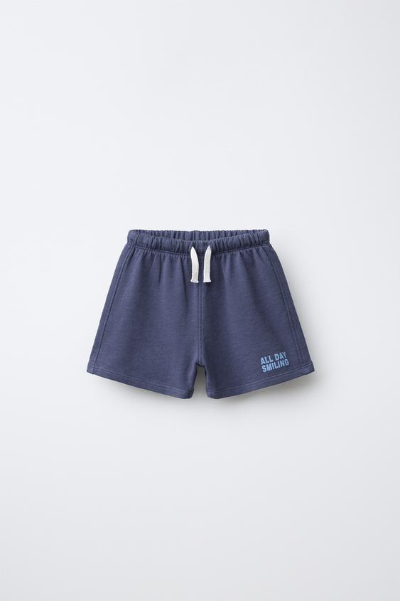 TEXT PRINT PLUSH BERMUDA SHORTS - Mid-blue by Zara - Image 0