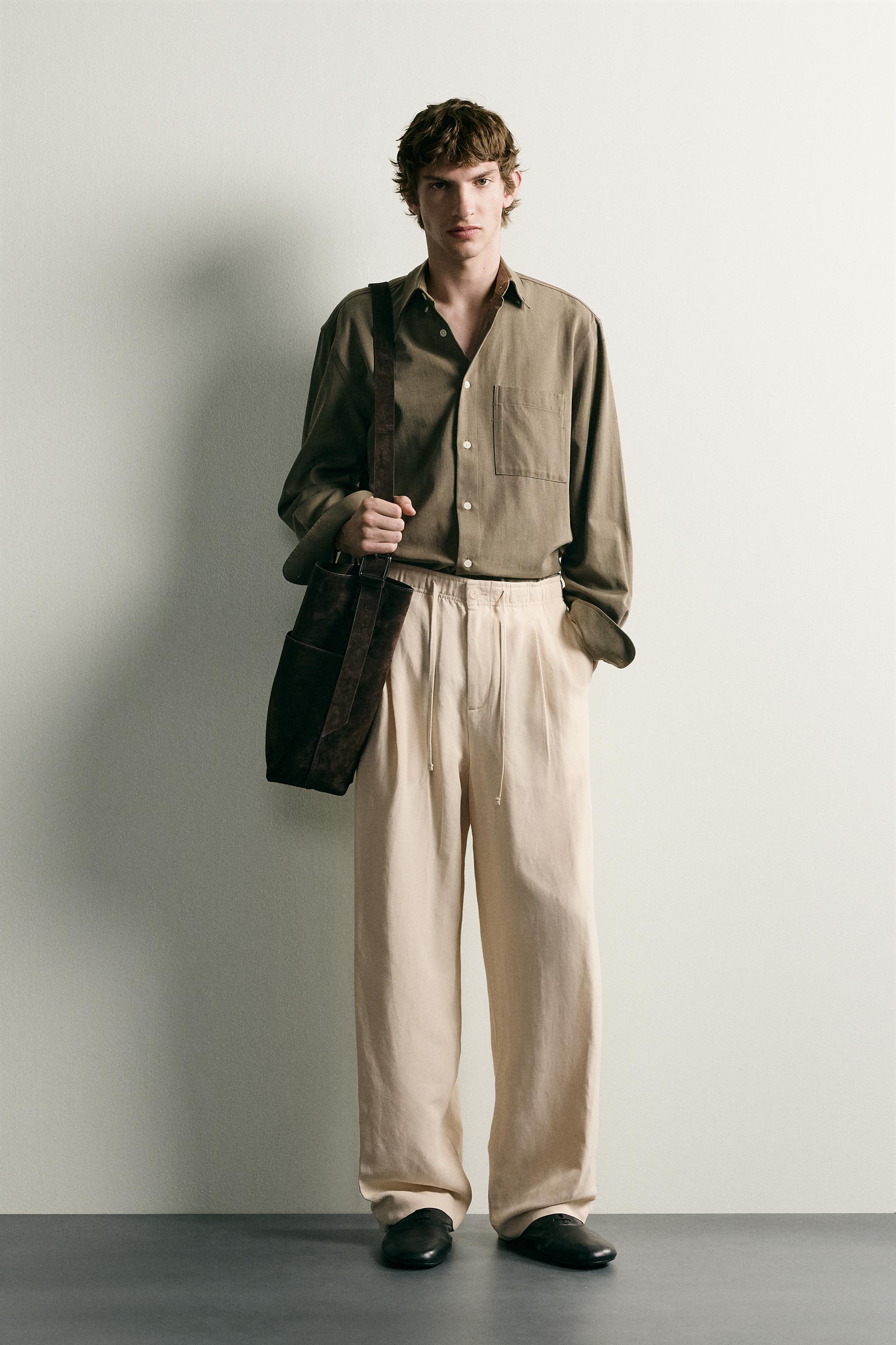 VISCOSE LINEN BLEND RELAXED FIT PANTS