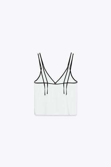 TOP STYLE LINGERIE LISERÉS CONTRASTANTS - Blanc cassé de Zara - Image 9
