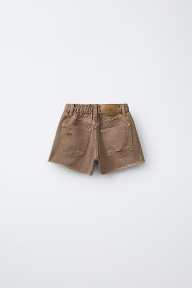 RIPPED DENIM BERMUDA SHORTS - Brown by Zara - Image 1