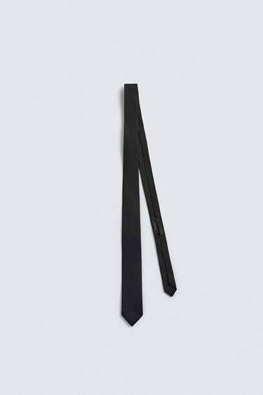 100% SILK SLIM TIE - Black by Zara