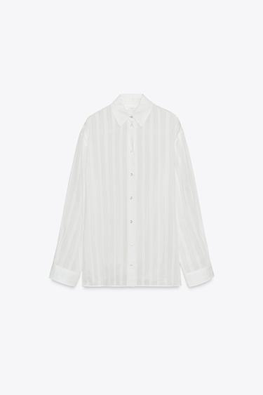 STRIPED COTTON - SILK SHIRT ZW COLLECTION - White by Zara - Image 5