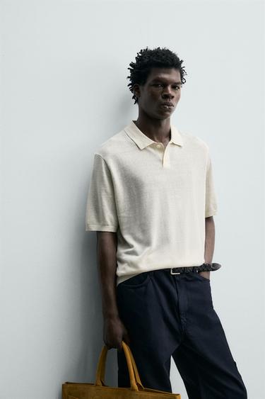 POLO EN MAILLE SOIE ET LIN - Blanc cassé de Zara - Image 5