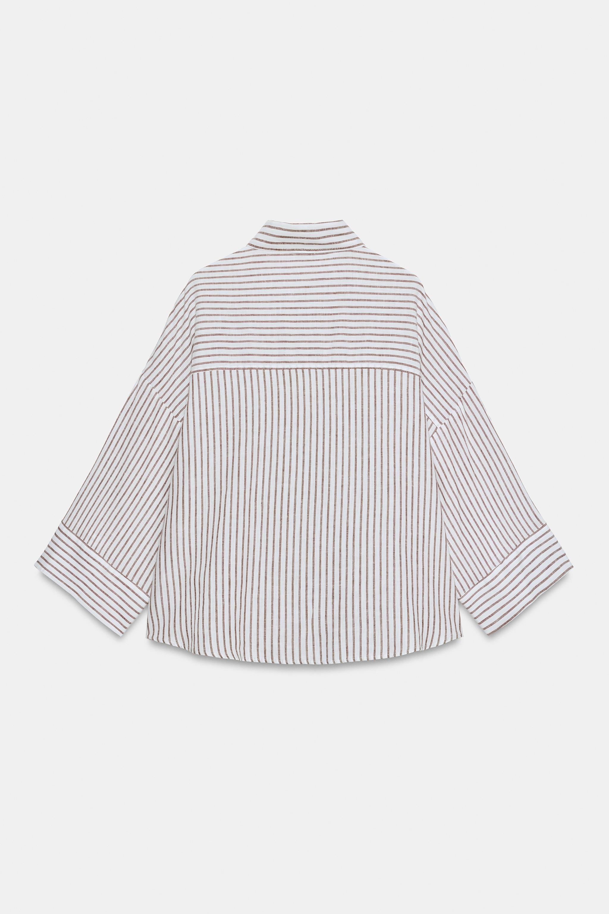 Женские рубашки Zara STRIPED LINEN SHIRT — фото 5