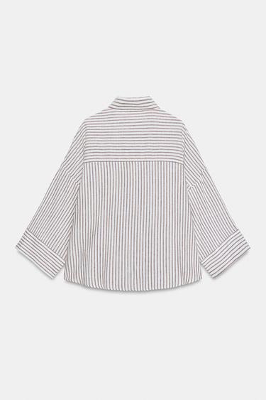 STRIPED LINEN BLEND SHIRT - brown/white by Zara - Image 5