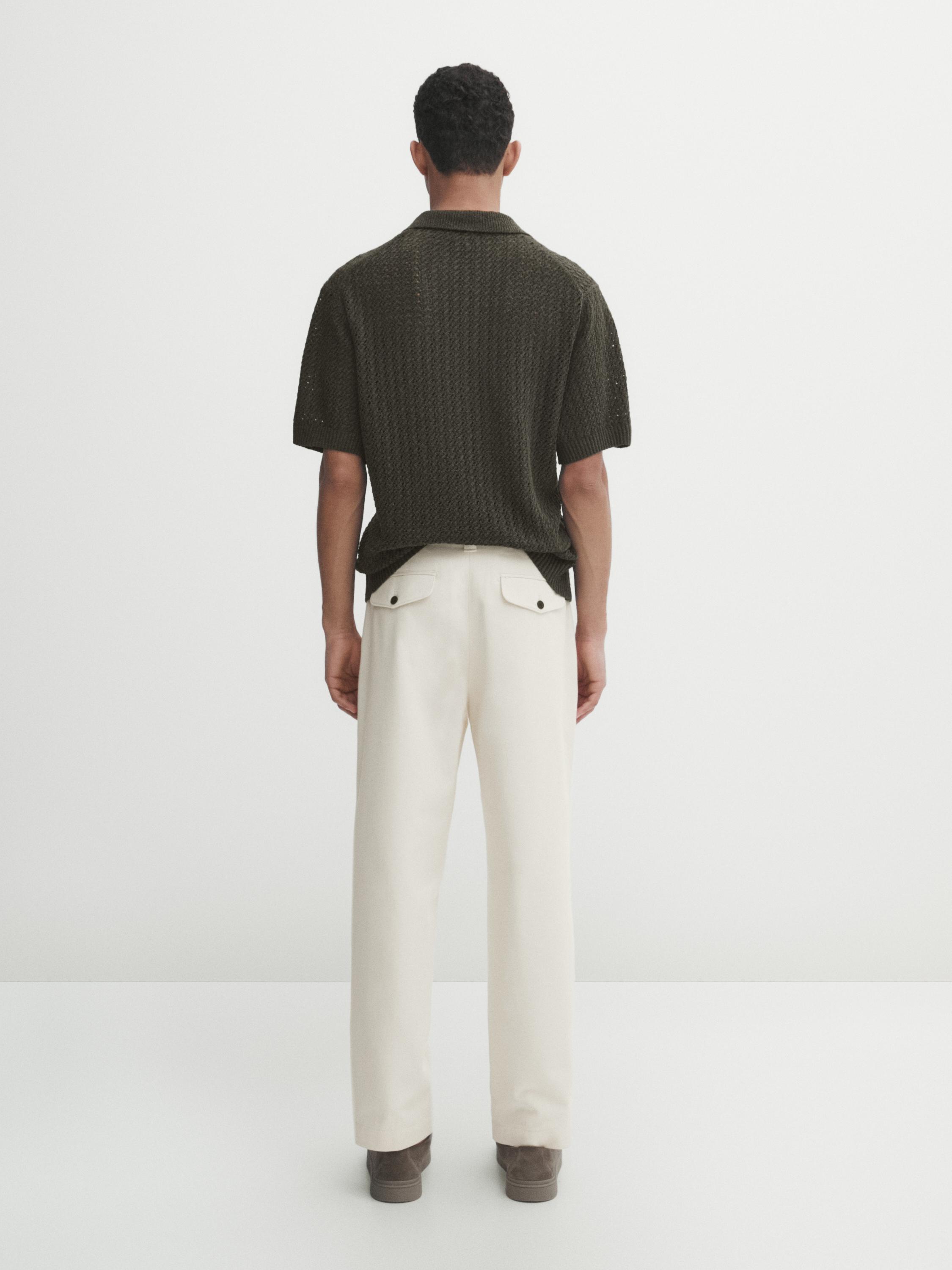 Short sleeve open-knit polo shirt - Khaki | ZARA United States