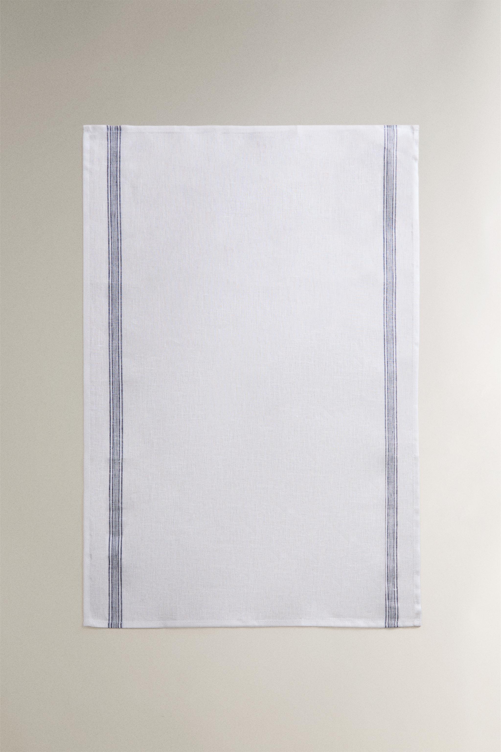 STRIPED LINEN KITCHEN TOWEL — Blue