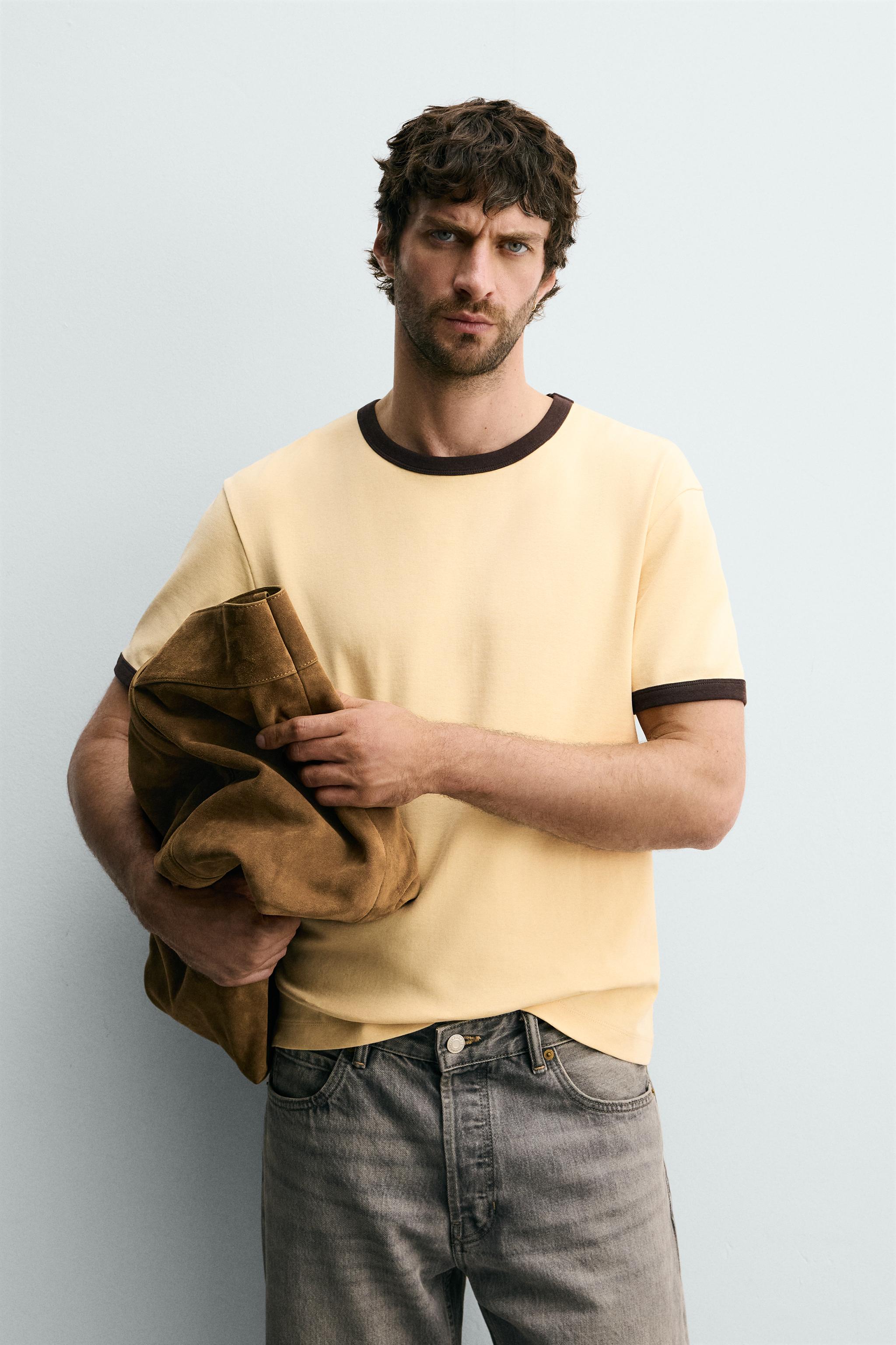 RINGER BASIC CONTRAST RIB T-SHIRT — Yellow
