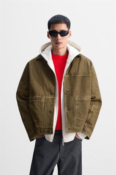 ÁO KHOÁC CỔ KHÁC CHẤT LIỆU - xanh lá nhạt từ Zara