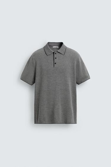 REGULAR FIT KNIT POLO SHIRT WITH CONTRAST - Ecru / Blue by Zara