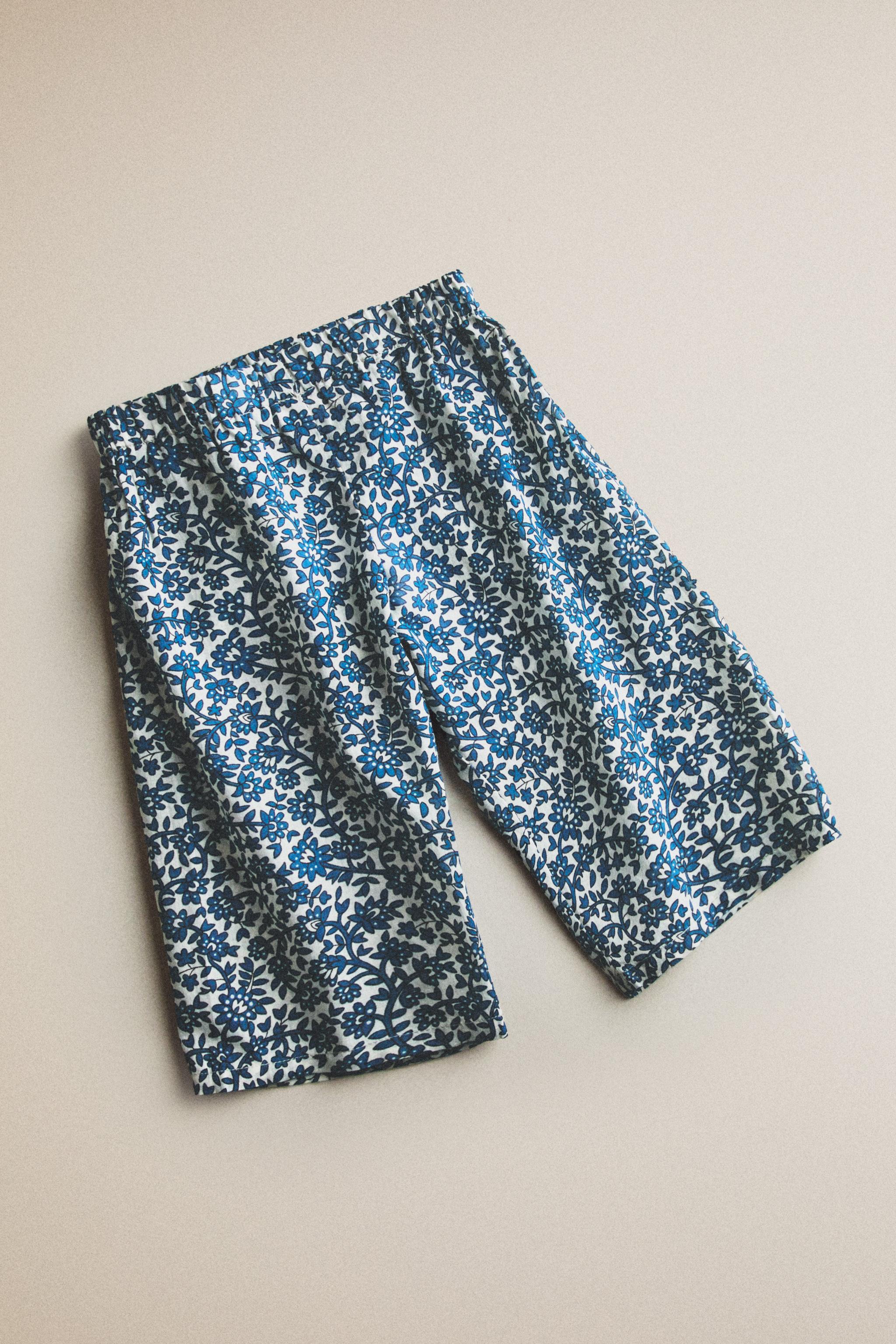 FLORAL BABY TROUSERS — Ecru / Blue