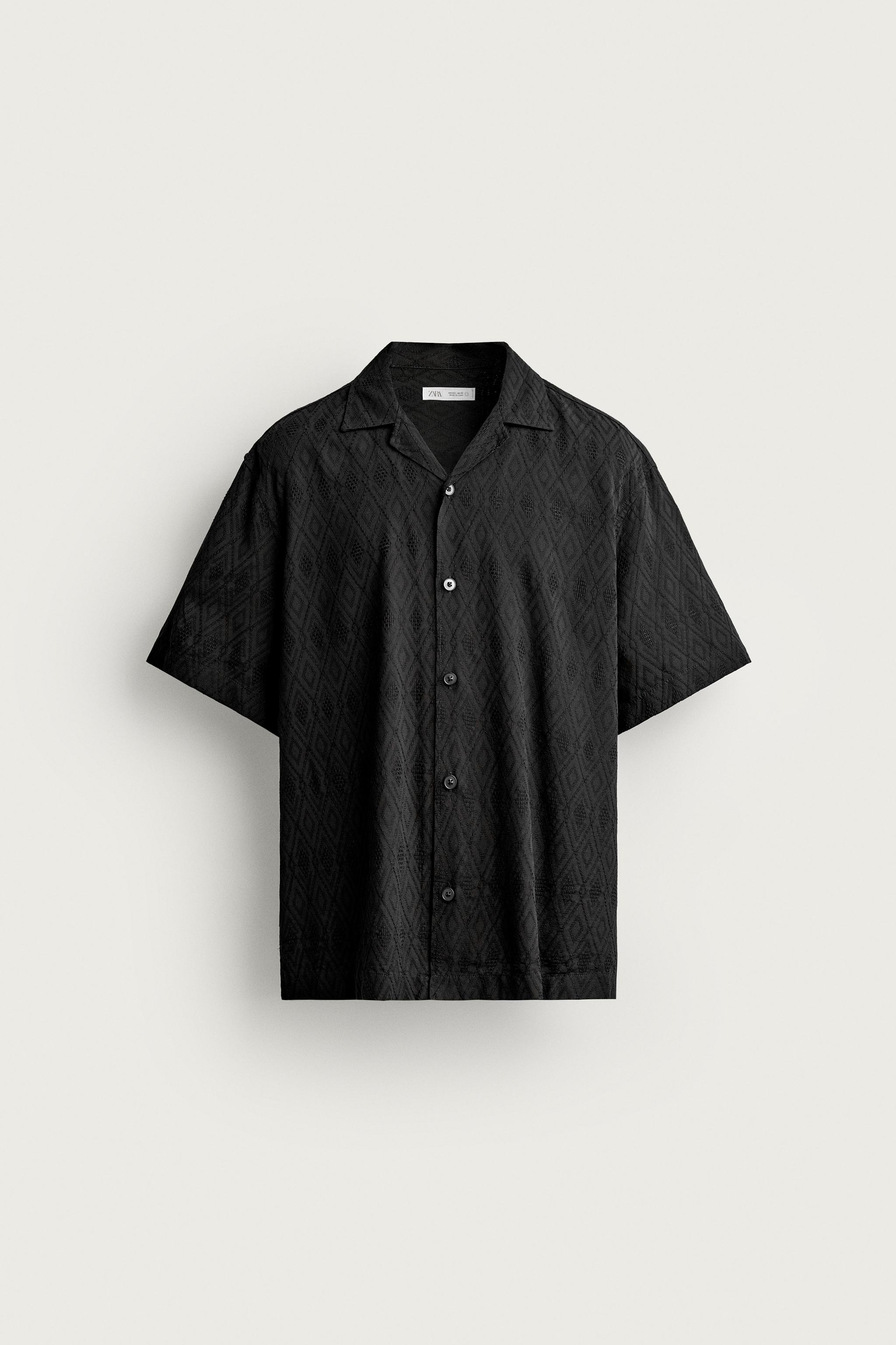 GEOMETRIC JACQUARD RELAXED FIT SHIRT — Black