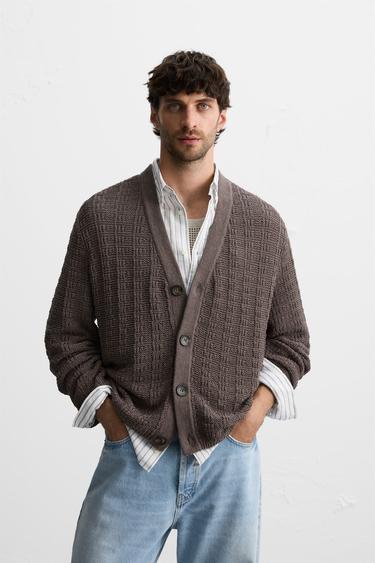 CARDIGAN COM TEXTURA - Vison-escuro da Zara