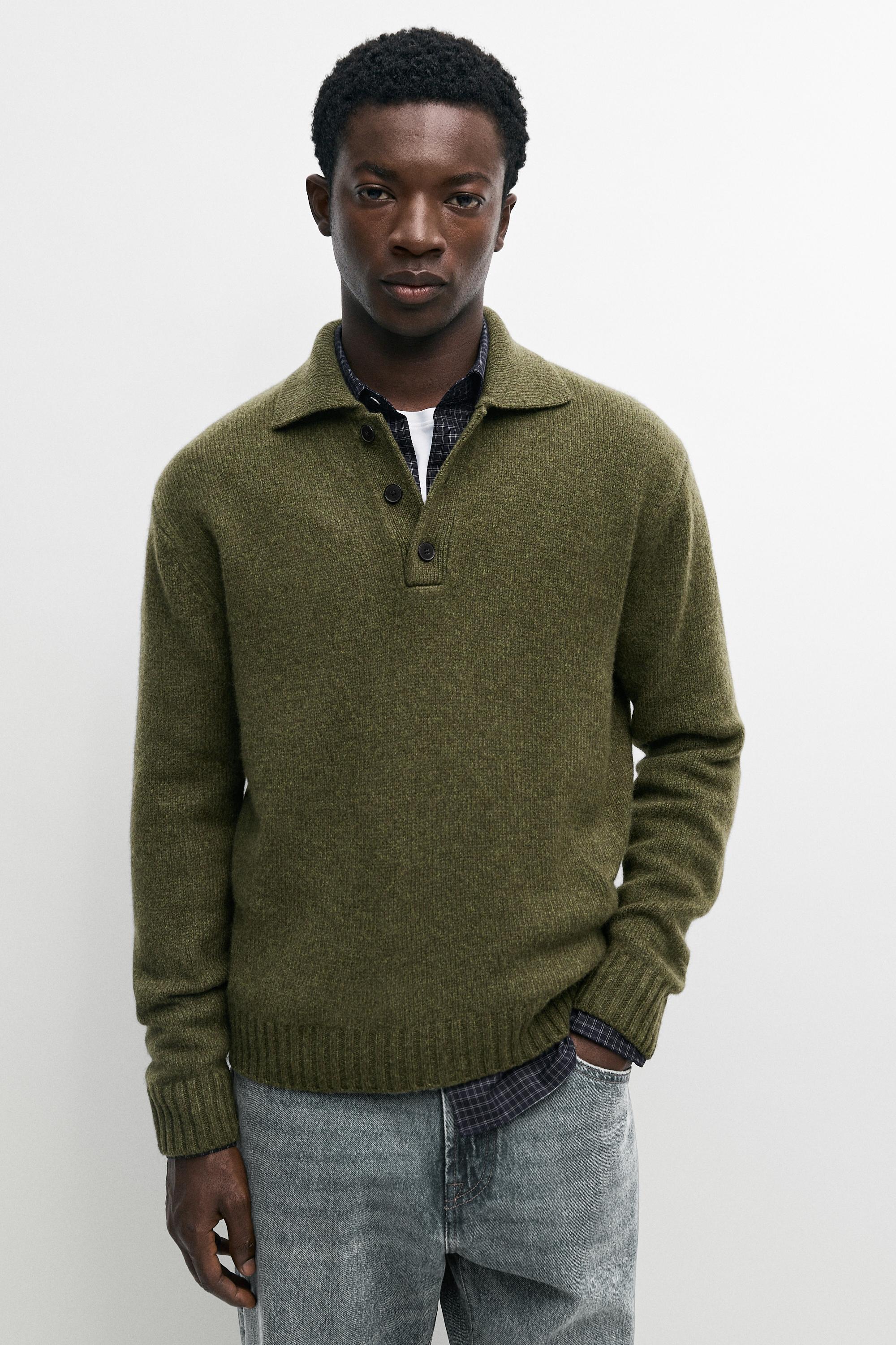 Pull polo en maille à boutons 100 % laine