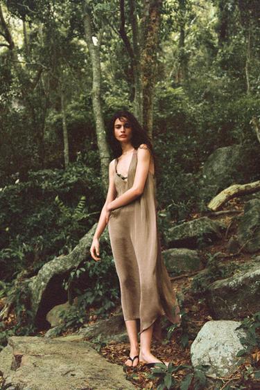 Zara SATIN EFFECT DRESS WITH CROSSOVER BACK - Mocha