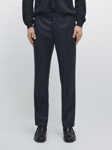 Pantalon de costume à rayures en laine froide - Bleu marine de Zara