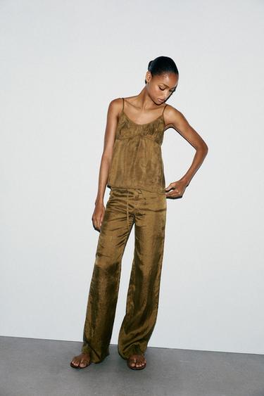 Zara LYOCELL FLOWY TOP - Light khaki - Image 0