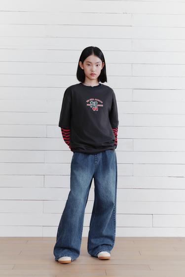 하트 프린트 티셔츠 - Zara 다크 앤트러사이트 그레이