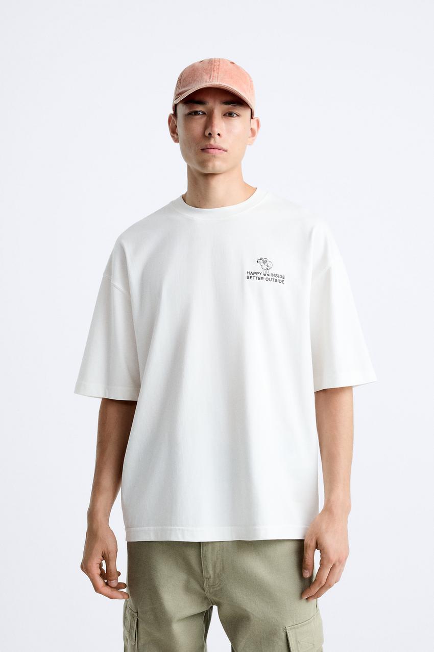 CONTRAST PRINTED T-SHIRT - Oyster-white