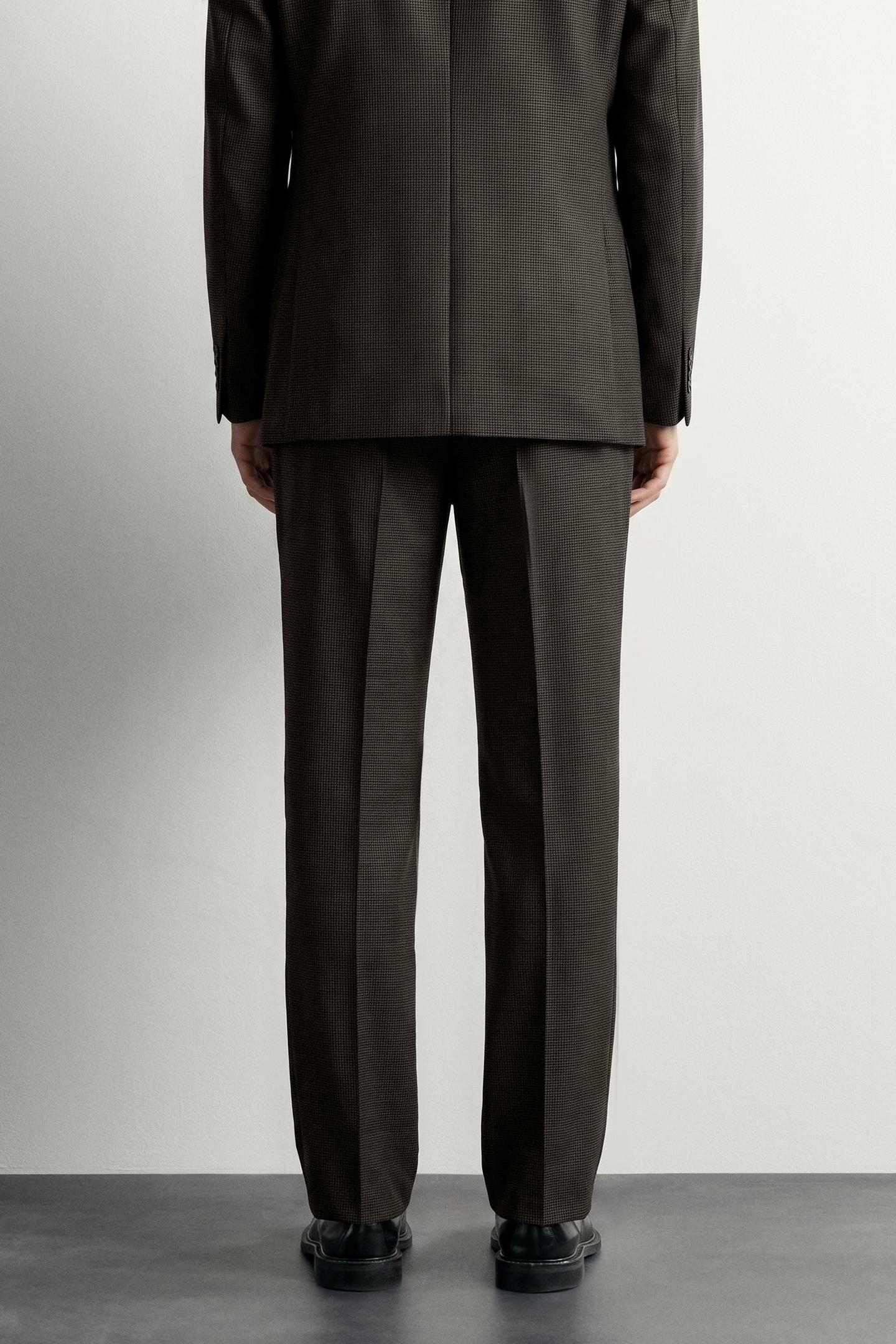Мужские брюки Zara Wool-Blend Houndstooth Suit, цвет: Чёрный / Коричневый — фото 3