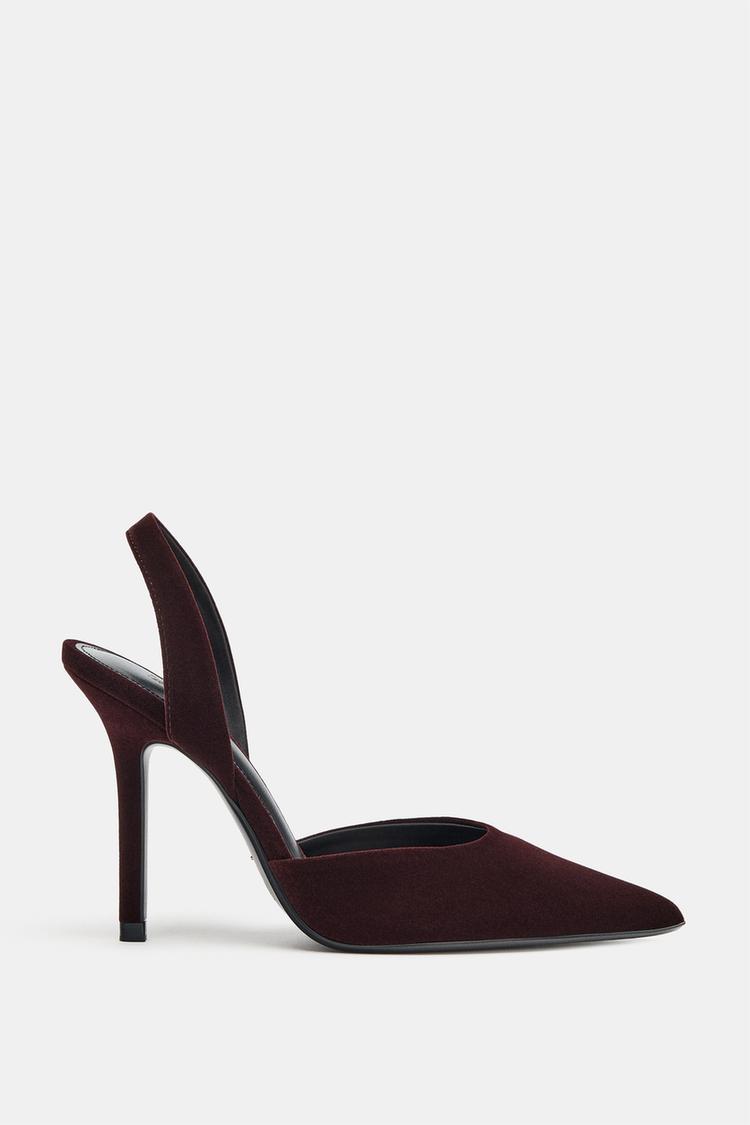 VELVET EFFECT HIGH-HEEL SLINGBACK SHOES