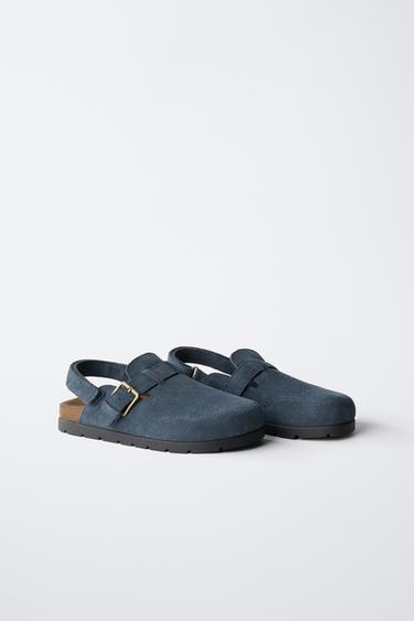 SPLIT SUEDE CLOGS - Blue by Zara