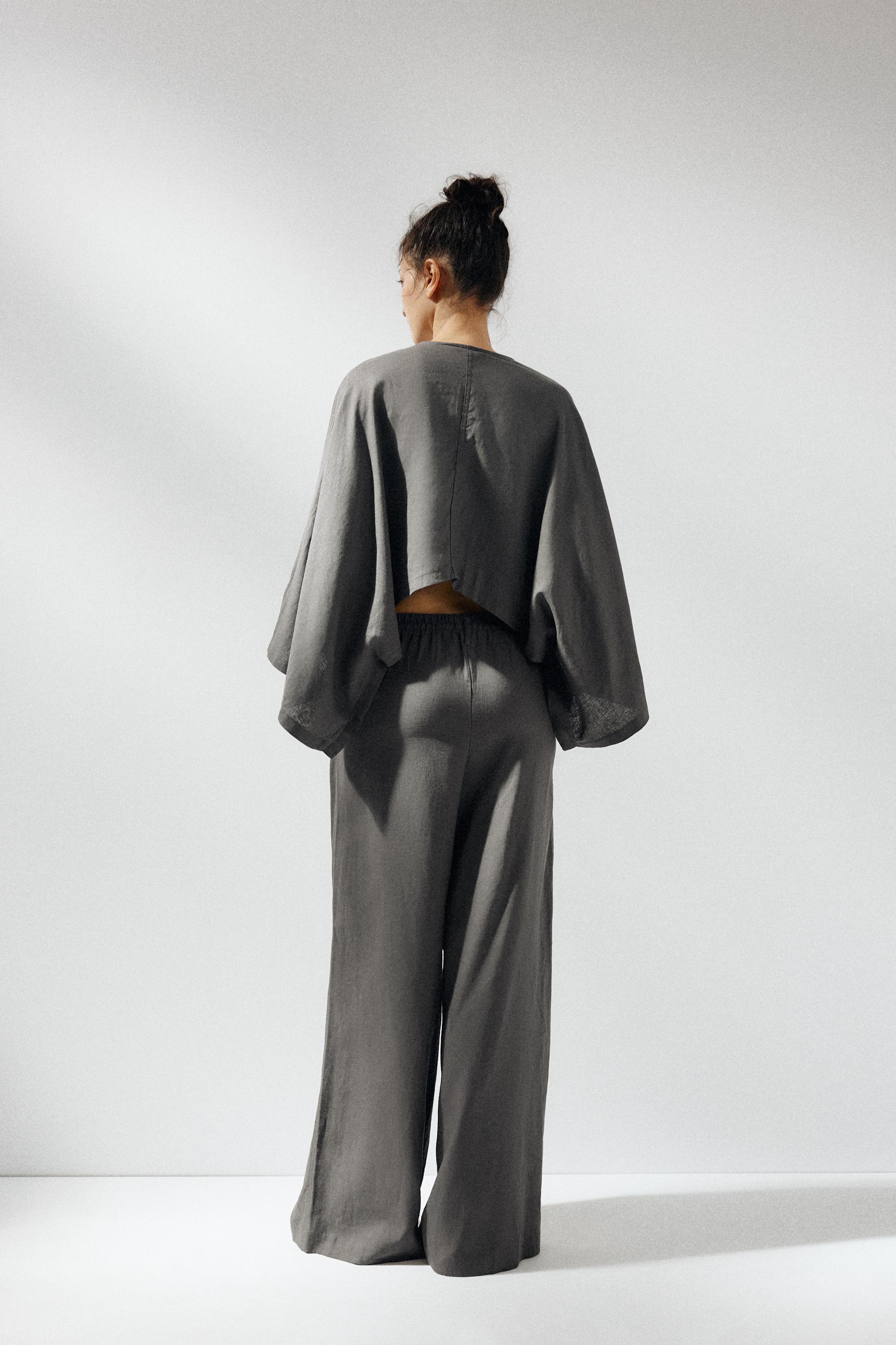 【ZARA】アシンメトリーリネン着物風ケープ 5427/771/636 アシンメトリー ケープ キモノ - オフホワイト | ZARA Japan / 日本