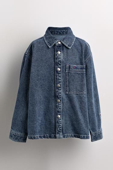 CHAMPION ® X ZARA EMBROIDERED SLOGAN DENIM OVERSHIRT - Blue by Zara