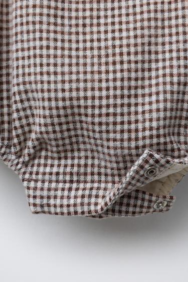 CHECK ROMPER - Brown / Ecru by Zara - Image 3