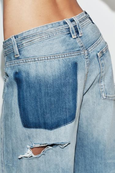 TRF RIPPED MID-RISE BAGGY JEANS - Light blue by Zara - Image 4