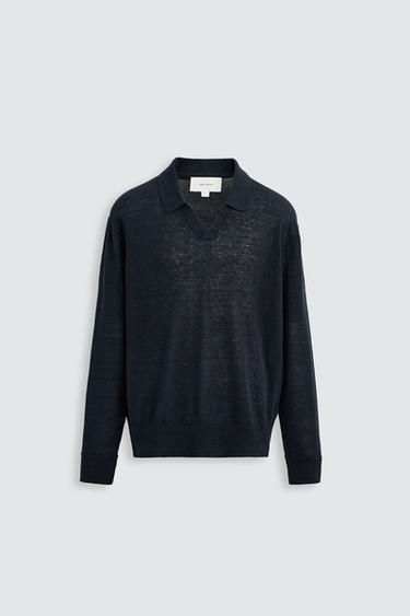 100% LINEN KNIT POLO SHIRT - Dark navy by Zara