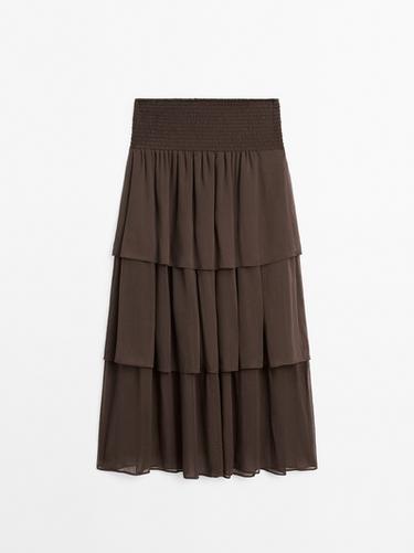 Falda larga volantes - Chocolate de Zara