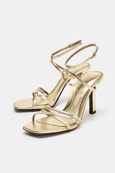 SANDALES À TALONS EFFET MÉTALLISÉ - Or de Zara - Image 3