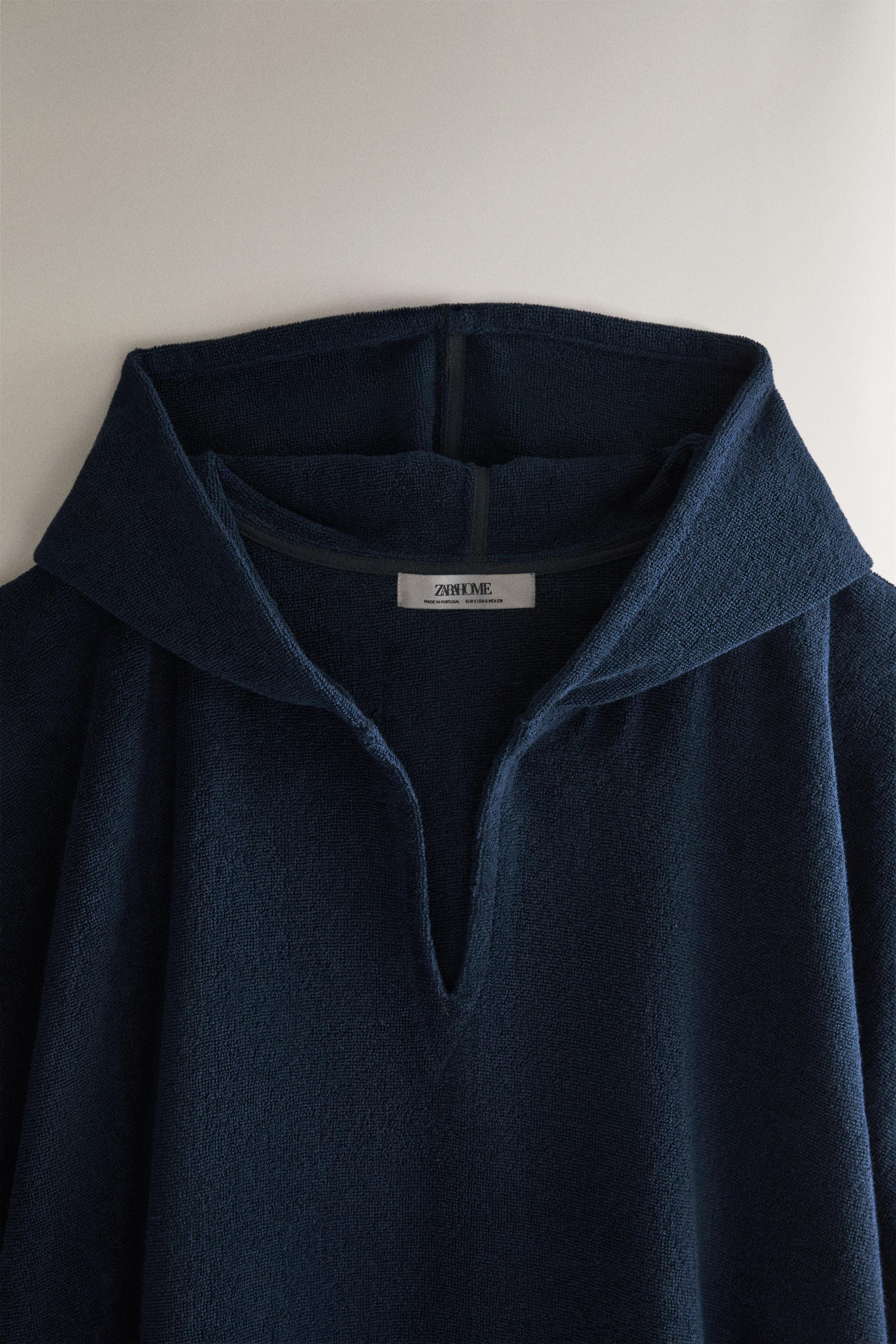 COTTON TERRYCLOTH BEACH PONCHO — Navy blue
