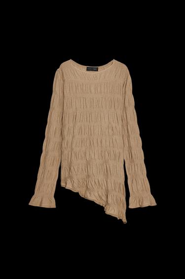 GATHERED KNIT TOP - Mink by Zara