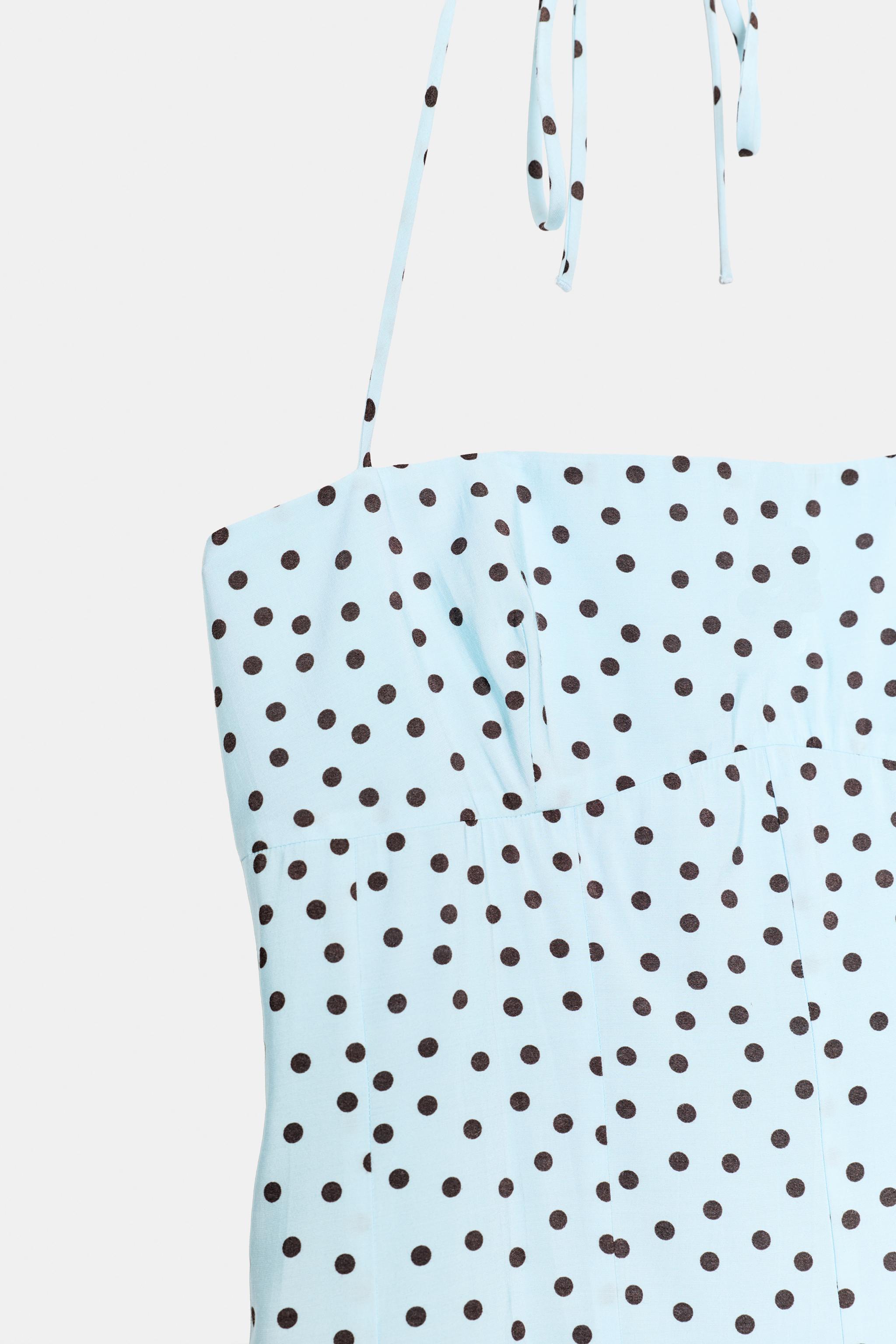 ホルターネックドット柄ミディワンピース - ブラウンブルー | ZARA